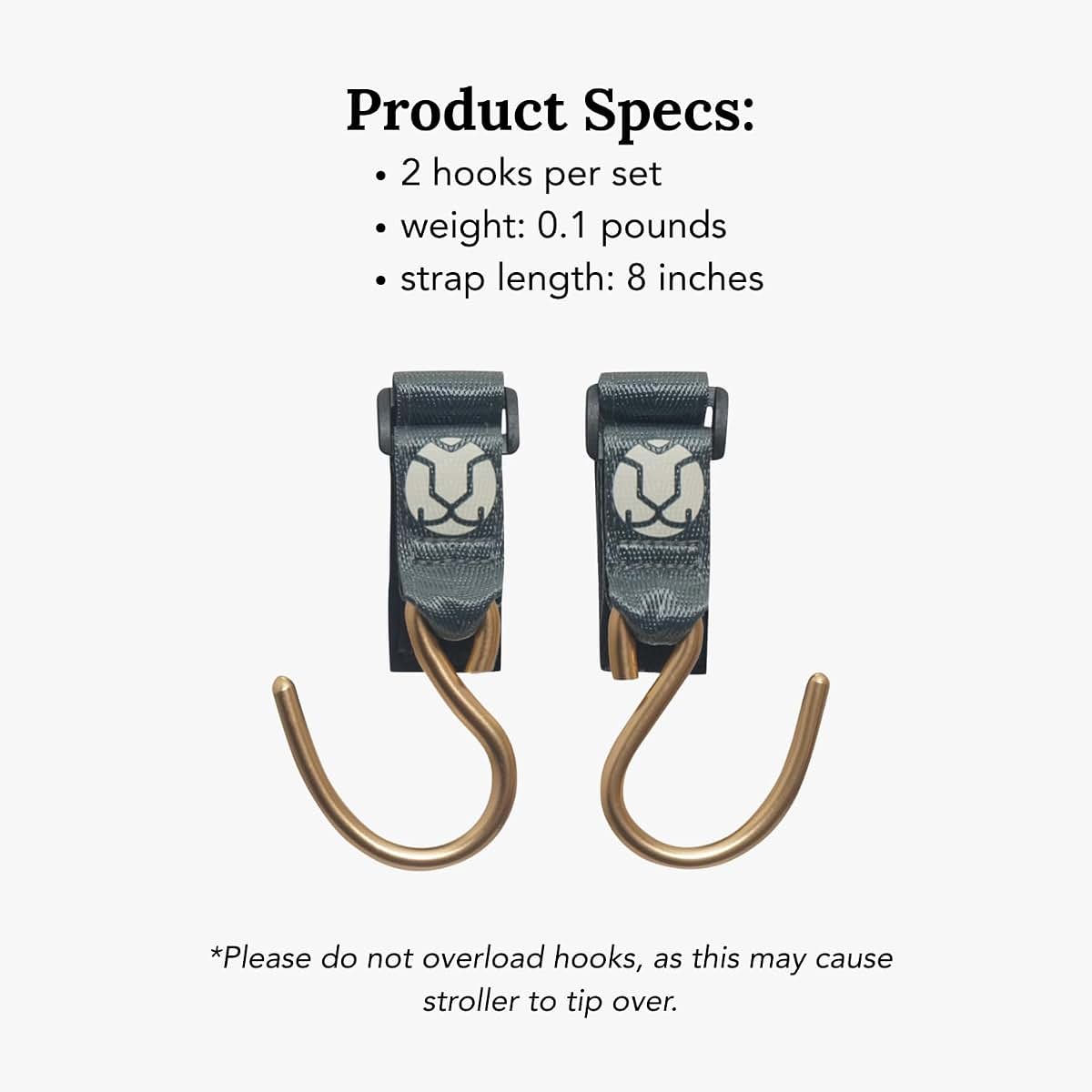 Huhu Essential Stroller Hooks - Lightweight Aluminum Stroller Bag Hook with Adjustable Straps, Matte Gold S-Hooks for (photo 3)