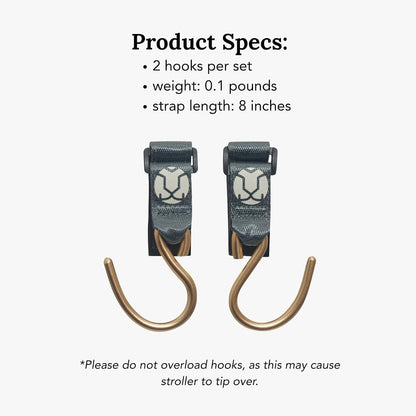 Huhu Essential Stroller Hooks - Lightweight Aluminum Stroller Bag Hook with Adjustable Straps, Matte Gold S-Hooks for (photo 3)