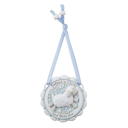 Autom Faithworks Baptized In Christ Resin Crib Medal Blue Lamb