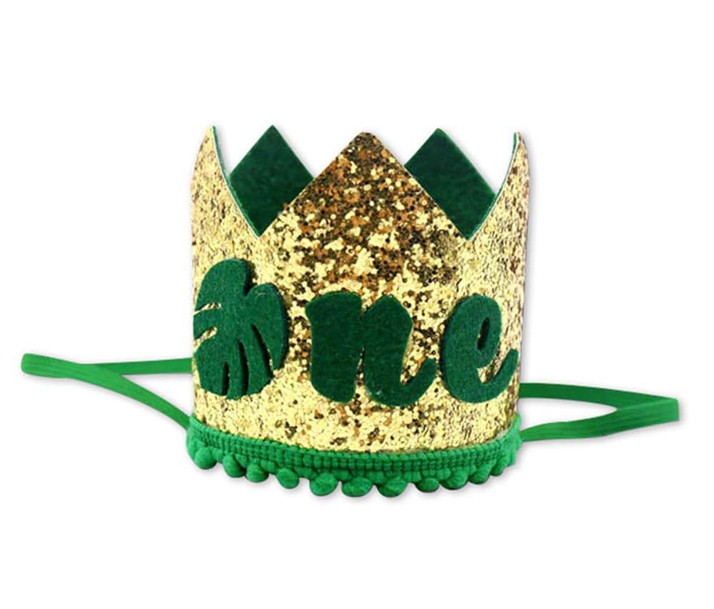Ullovit First 1st Birthday Crown for Baby Boys Prince, Sparkle Gold Green Wild One Birthday Hat Headband Cake Smash