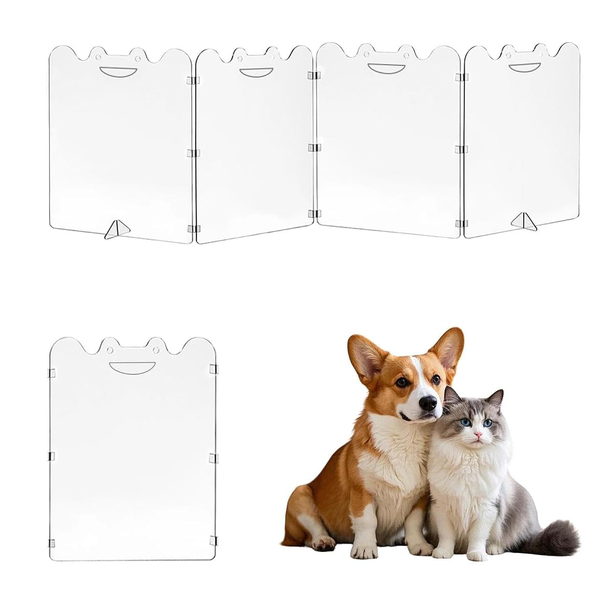 Clear Acrylic Freestanding Pet Gate, 4-Panel Folding Barrier, 24 Inch Tall