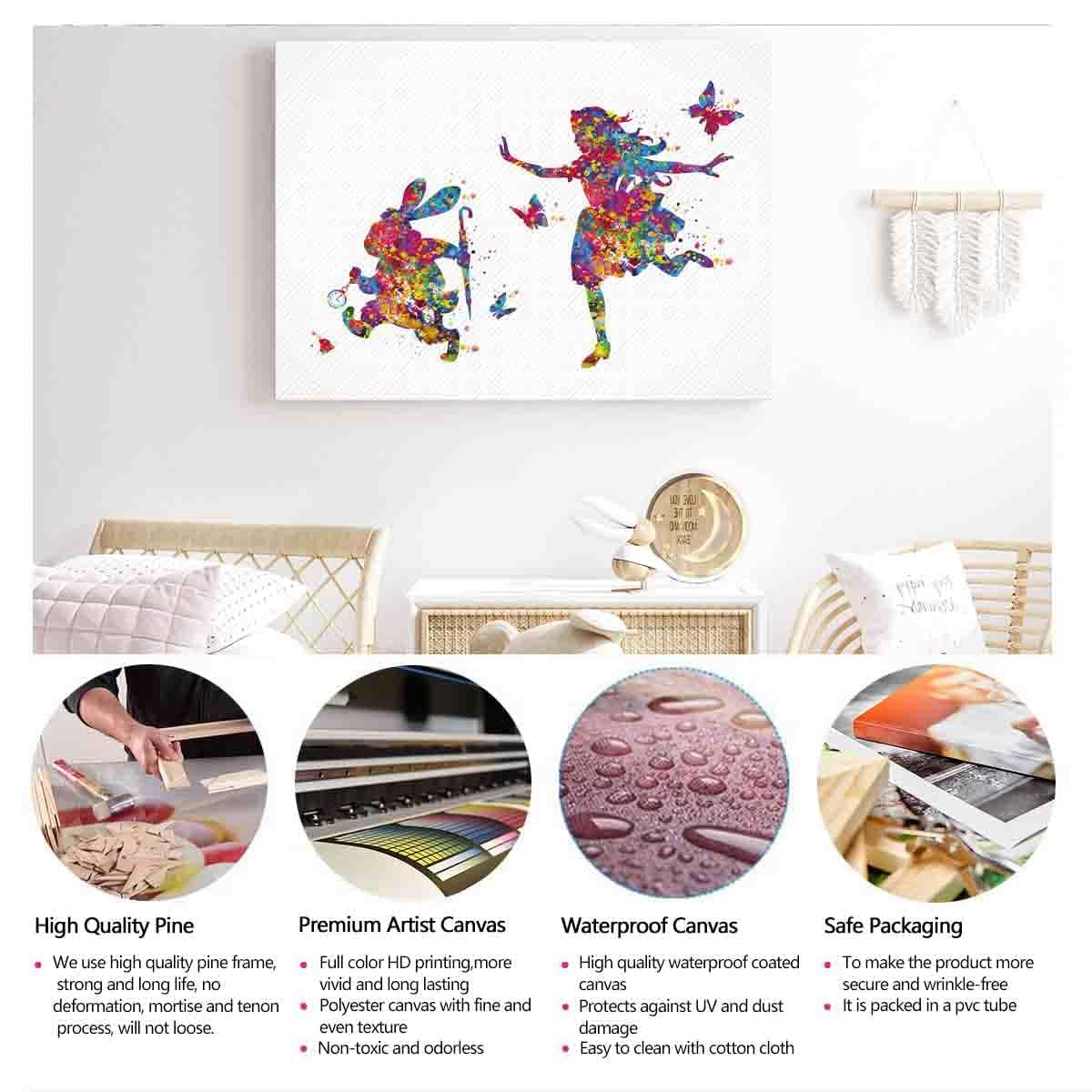 Mbare Watercolor Rabbit And Butterfly Wall Art Print With Frame