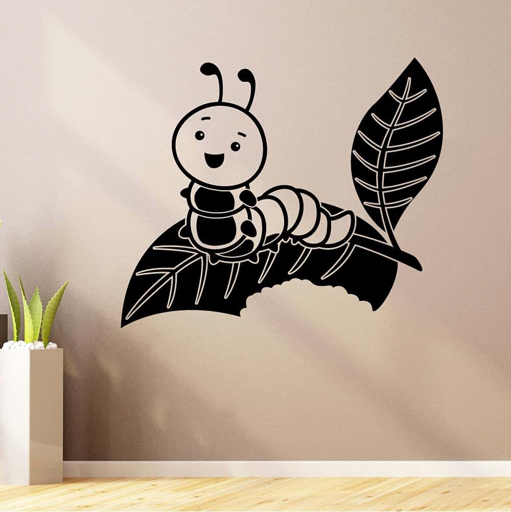 All Things Valuable Caterpillar Larvae Cute Caterpillar Butterfly Leaf Vinyl Wall Art Sticker Decal