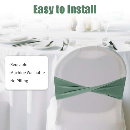 Chanumetal 50 Pcs Sage Green Chair Sashes (photo 4)