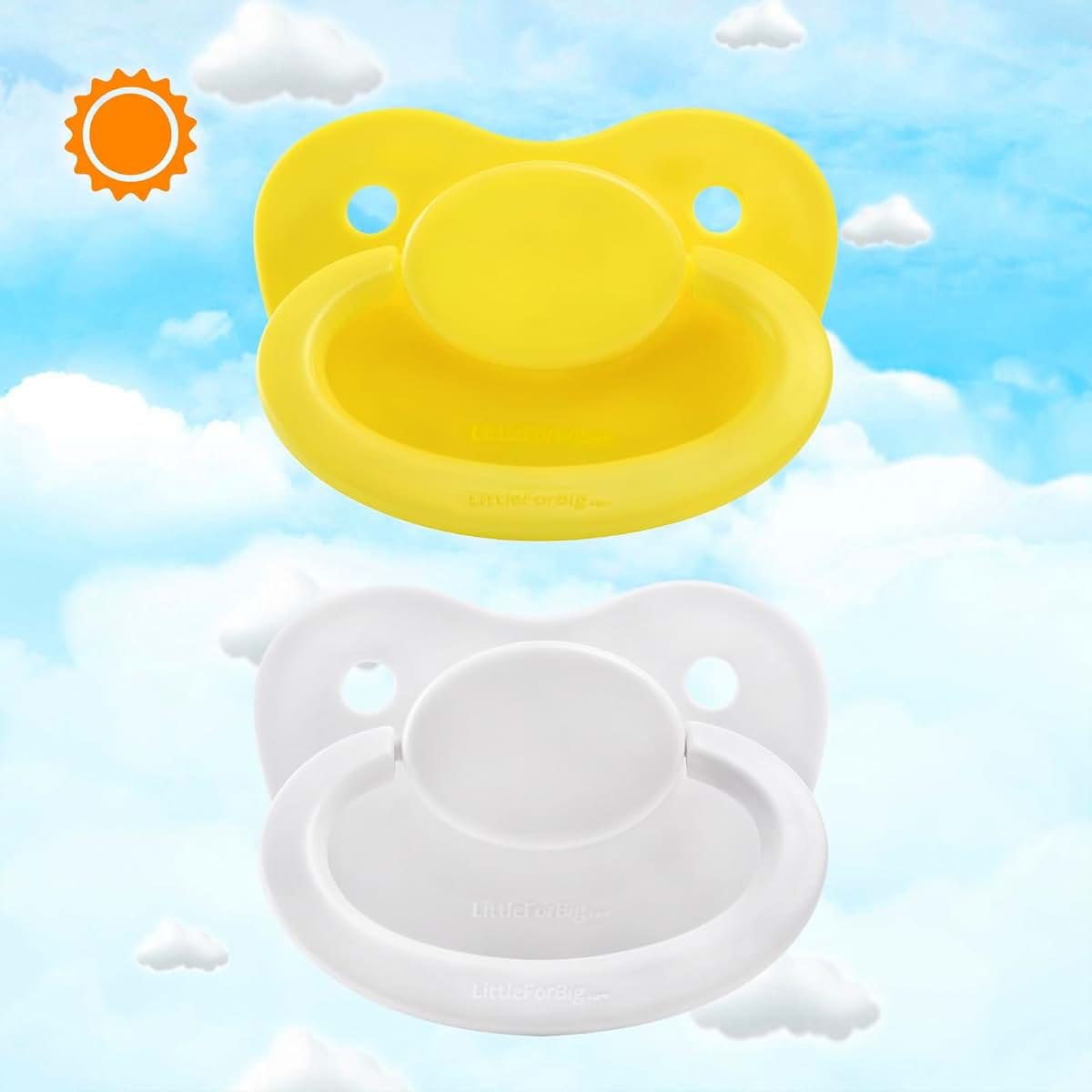 LittleForBig BigShield Gen-1 Night Glow Pacifier 2-Pack, White/Yellow