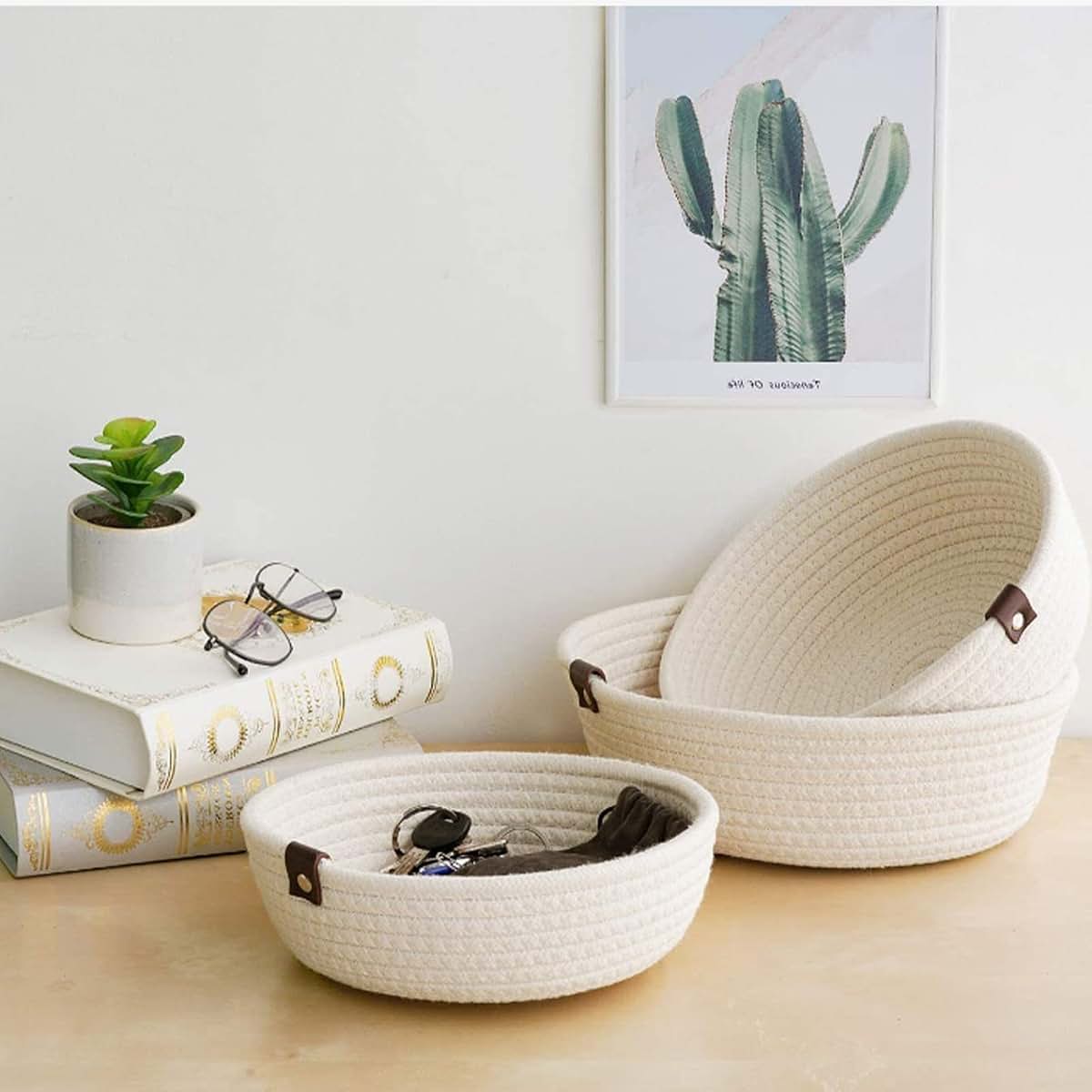 Gsycle 3-Piece Small Woven Cotton Rope Storage Basket Set (photo 2)