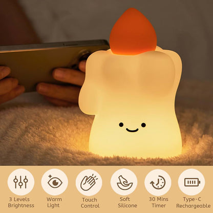 AVEKI Silicone Candle Baby Night Light, Rechargeable 3-Level Dimmable, White