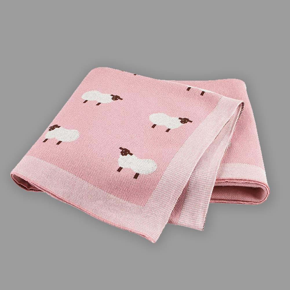 Kirmoo Baby Cute Sheep Blanket Knit Cotton Toddler Blanket