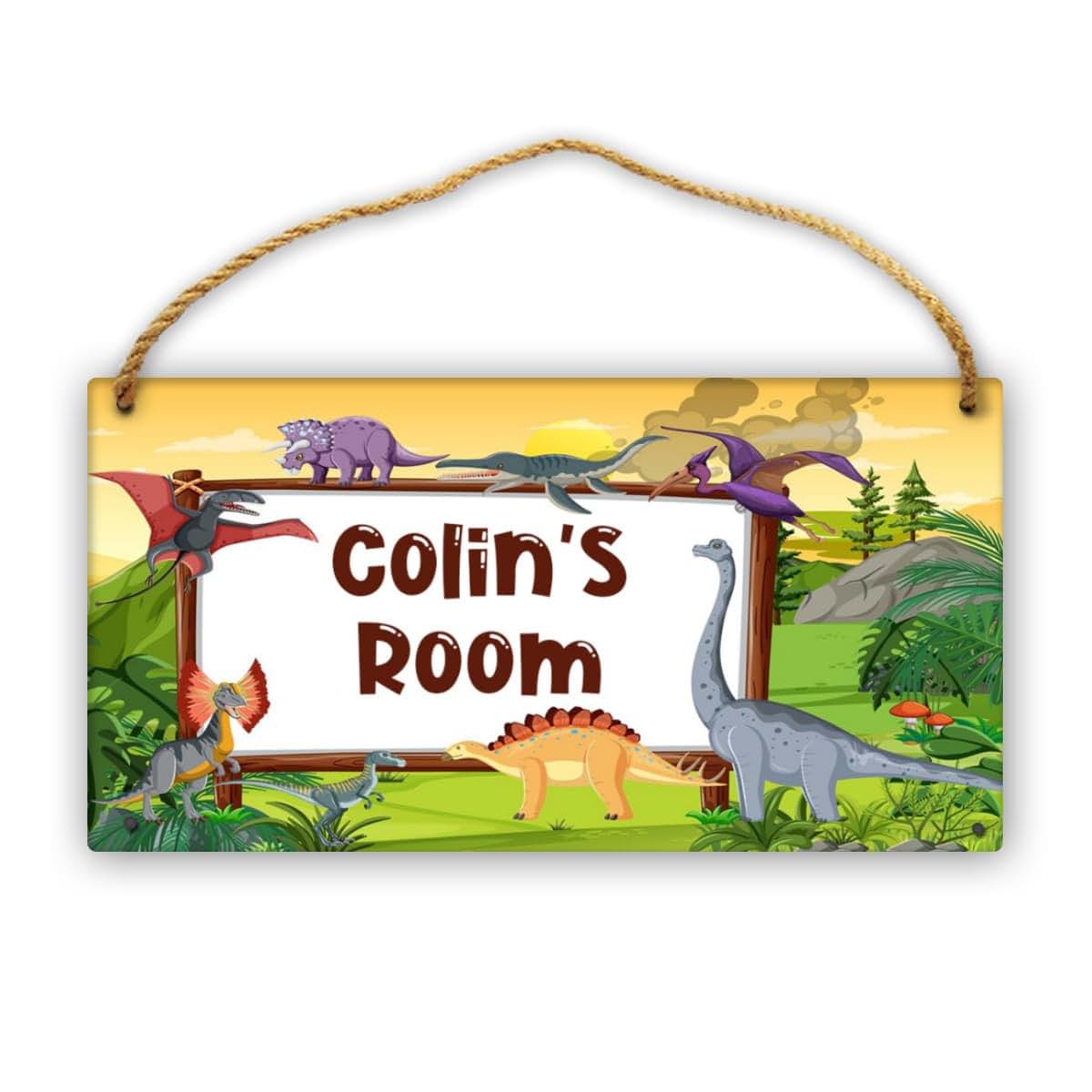 CUSDECOR Personalized Cartoon Dinosaur Room Door Sign Girls Boys Bedroom Wall Decor Custom Name Kid Toddler Baby