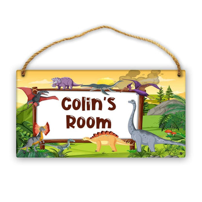 CUSDECOR Personalized Cartoon Dinosaur Room Door Sign Girls Boys Bedroom Wall Decor Custom Name Kid Toddler Baby