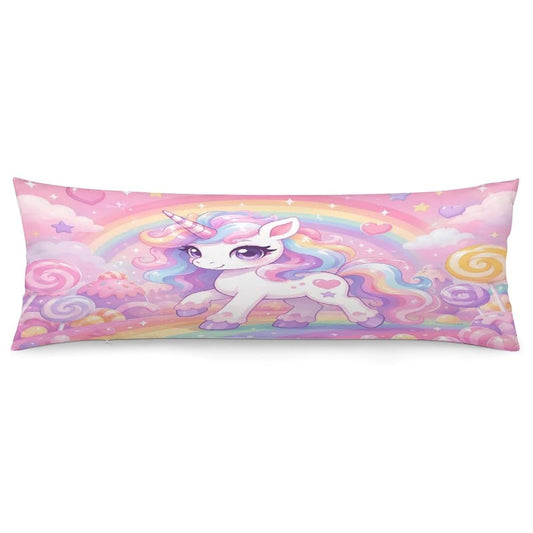 QJHDBRF Cute Rainbow Unicorn Candy Land Body Pillow Cover 20"x54" Soft Polyester Long Bolster Pillow Case Zipper (photo 2)