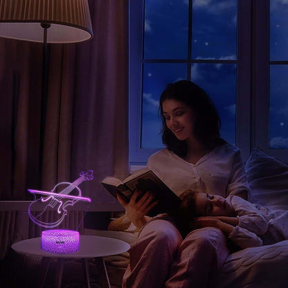 LLUUKK Violin Fiddle Visual 3D Night Light Music Lovers Desk Lamp 7 Color Touch w/USB Cable White Bottom Table (photo 3)