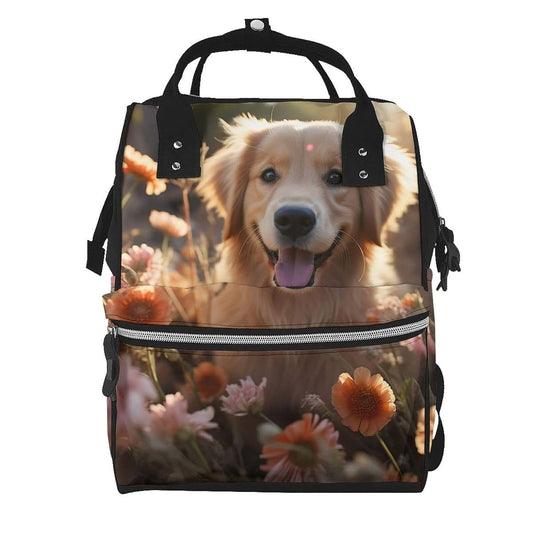 KLOPH Golden Retriever And Flowers Diaper Bag Backpack Mommy Bag Multifunction Travel Maternity Baby Changing Bags