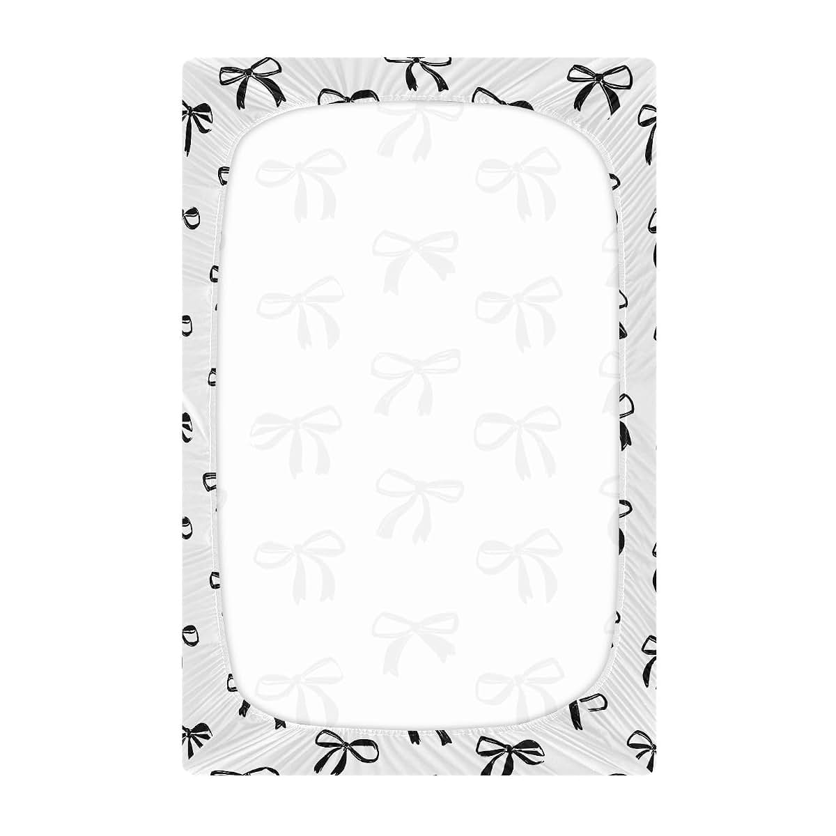 BabyOneStop Crib Sheets For Boys Girls Black Bows Breathable Fitted 52X28X9In