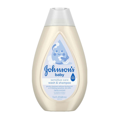 Johnson's Baby Sensitive Care Baby Wash & Shampoo, 13.6 fl oz, 2-in-1 Daily Moisturizing Cleanser