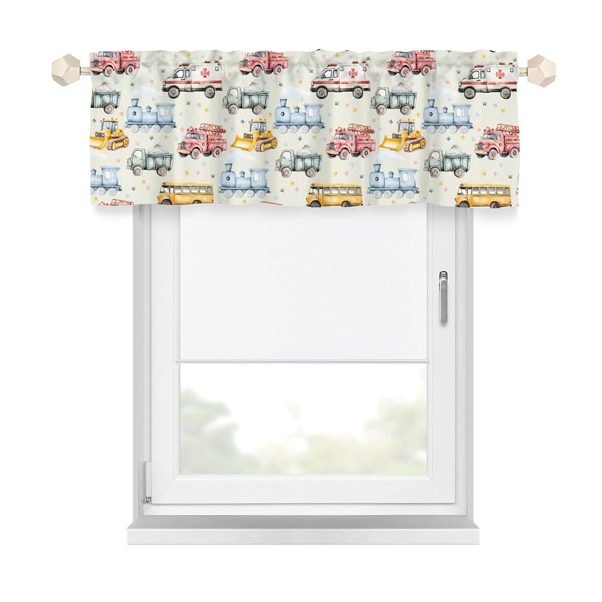Wicbfdfv Cute Firetrucks Train Excavator Bus Window Valance Curtains