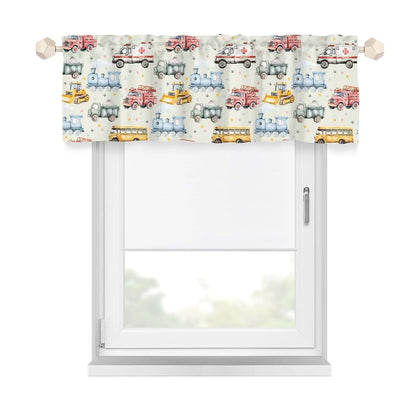 Wicbfdfv Cute Firetrucks Train Excavator Bus Window Valance Curtains
