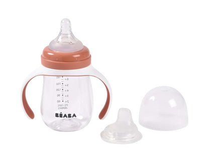 Béaba BEABA 2-in-1 Baby Bottle to Transition Sippy Cup, No Spill Sippy Cup, Includes Removable Handles, Silicone Baby