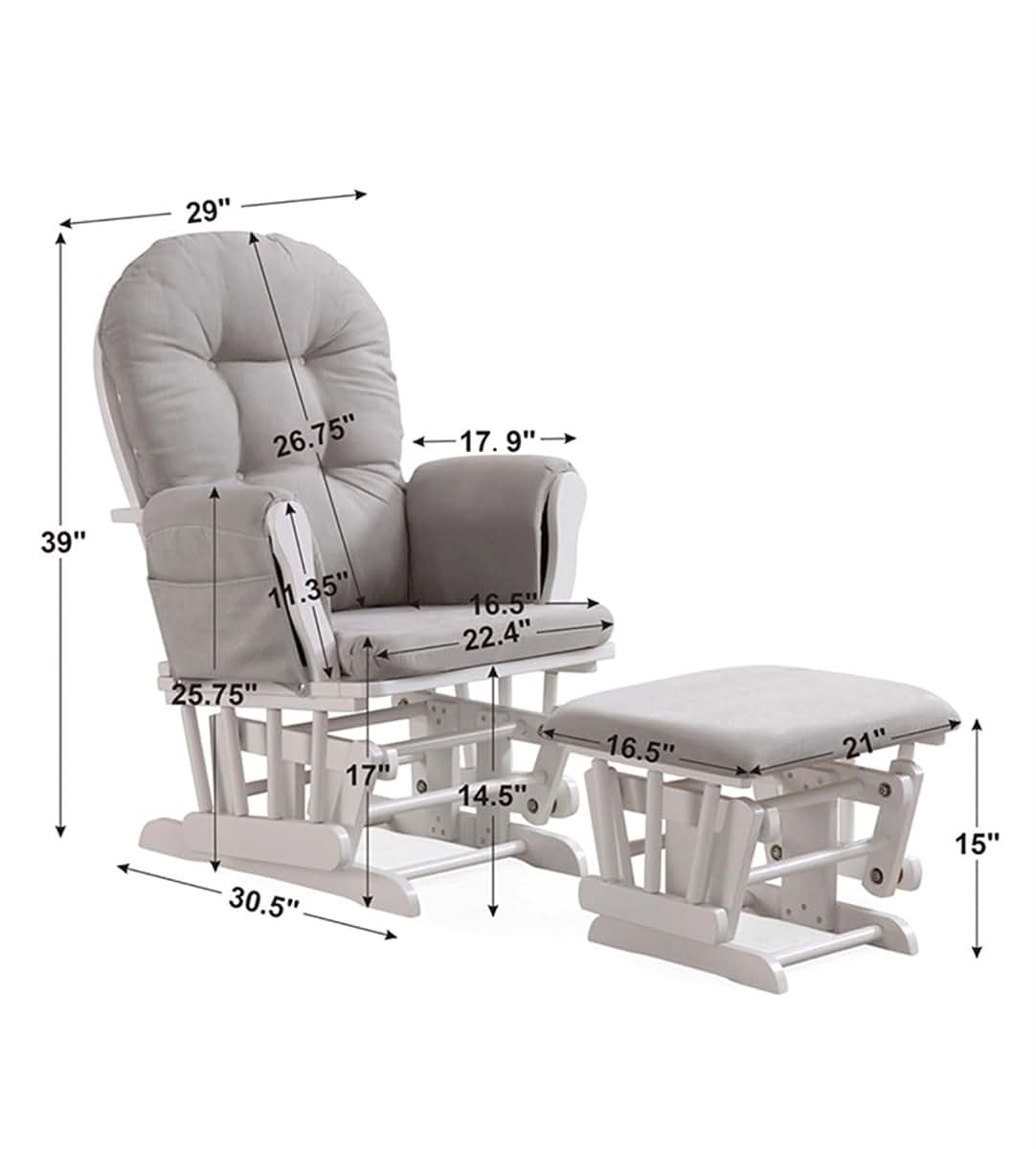 Taseki 5-Piece Glider Rocker Cushion Set With Side Pockets In Beige (photo 4)