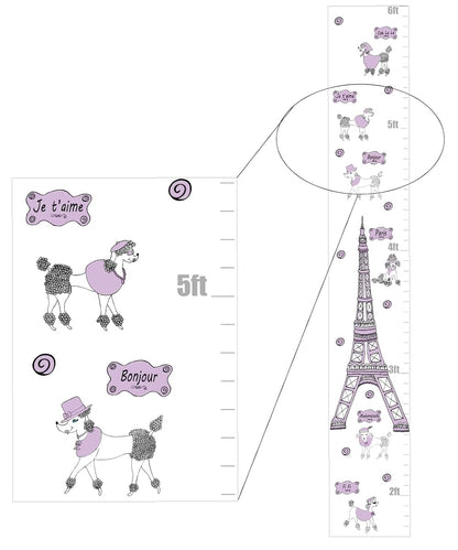 Presto Wall Decals Poodles in Paris Growth Chart Wall Decal Art for Kids Eiffel Tower Height Chart for Nursery Wall