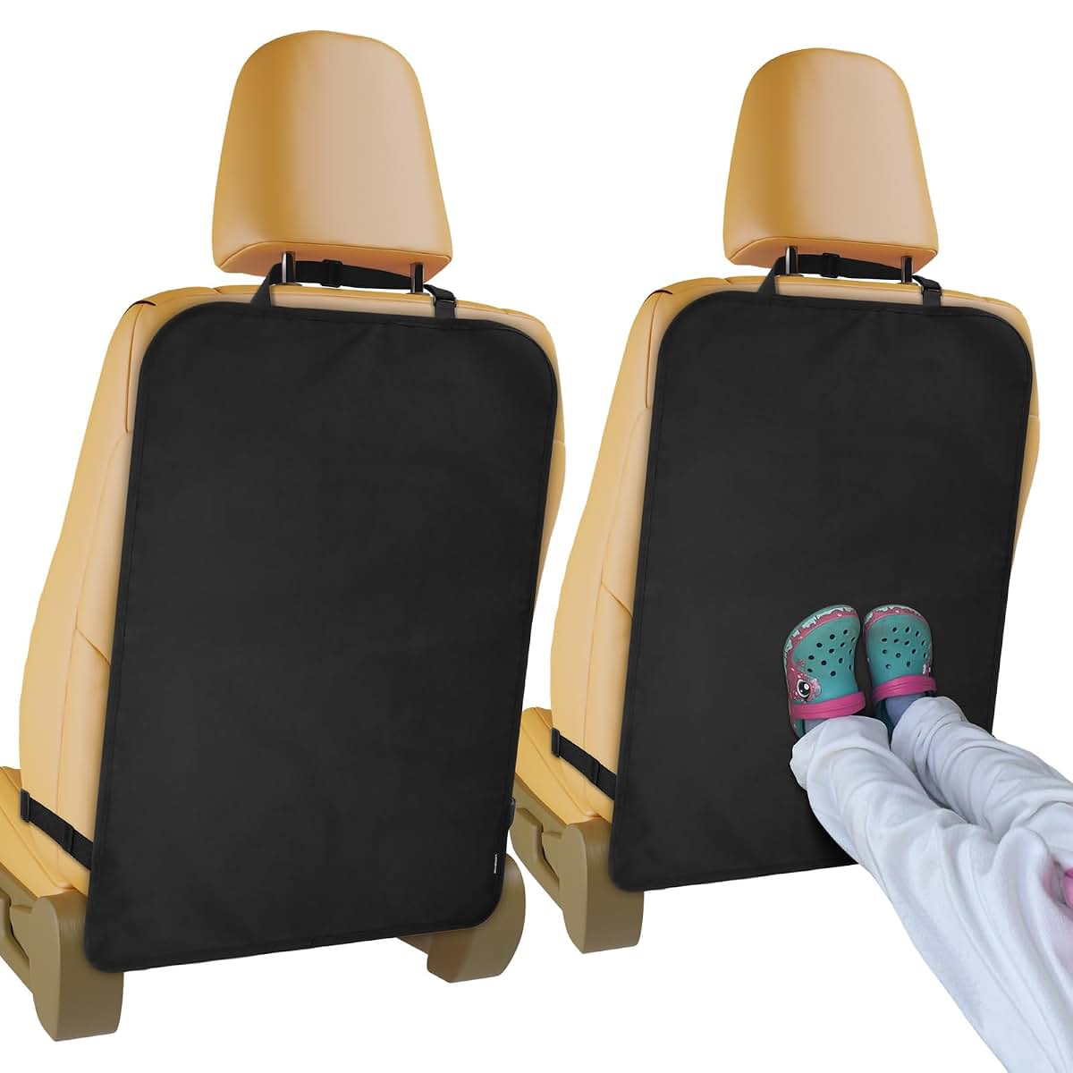 2 Pack Heavy Duty Kick Mats Back Seat Protectors for Kids, X-Large 28x20 Inch Nylon Car Seat Cover