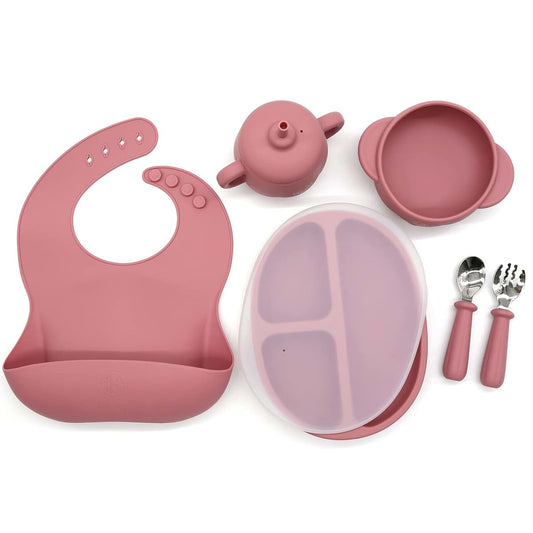 KCMI Silicone Baby Feeding Set 9 Pcs, Pumpkin Baby Led Weaning Kit, Mauve