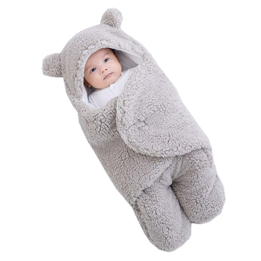 He&Yingmin Infants Baby Swaddle Blanket Bear Plush Receiving Blankets Soft Swaddles (Grey, 0-3 Months)