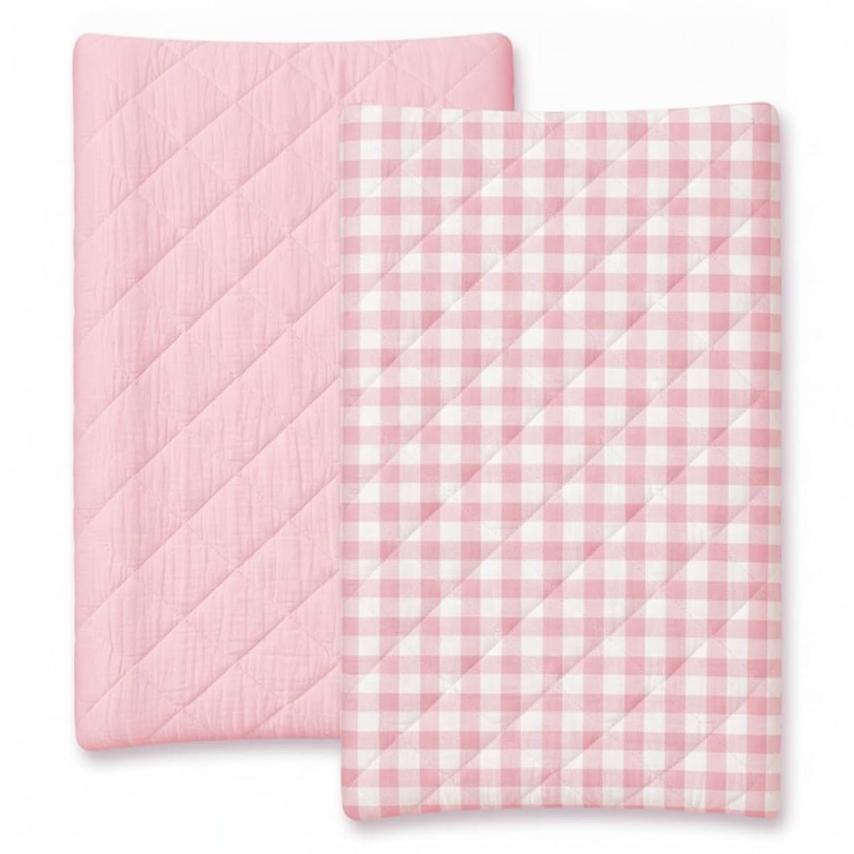 Chicplaid 2 Pack 32"x16" Pink Gingham Quilted Muslin Changing Pad Covers