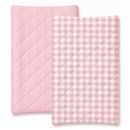Chicplaid 2 Pack 32"x16" Pink Gingham Quilted Muslin Changing Pad Covers