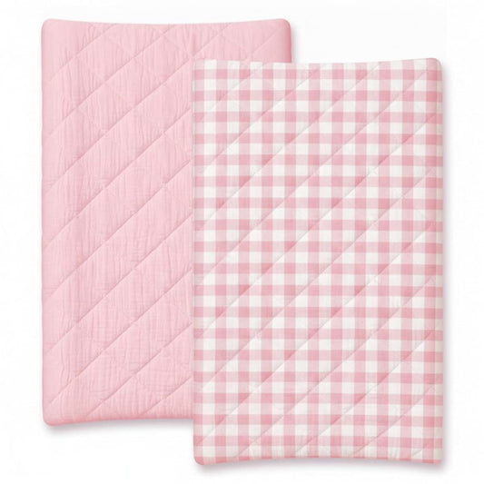 Chicplaid 2 Pack 32"x16" Pink Gingham Quilted Muslin Changing Pad Covers