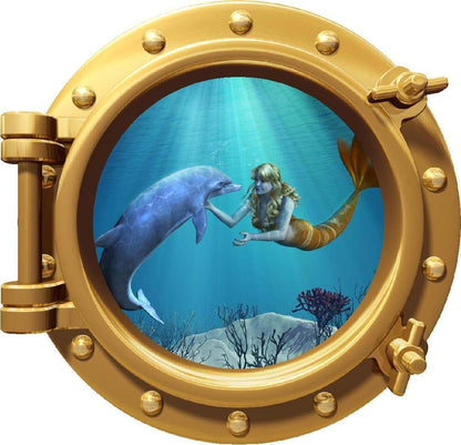Stickit Graphix Mermaid and Dolphin Porthole Window Wall Decal