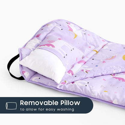 Wake In Cloud Toddler Cot Nap Mat with Pillow and Blanket, Unicorn