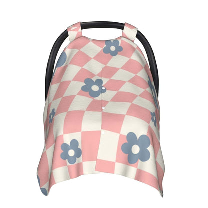 Raapsbrw Pink Blue Checkered Floral 4-In-1 Multi-Use Baby Car Seat Cover (photo 2)