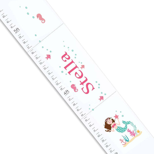 My Bambino Personalized White Growth Chart | Brunette Mermaid | Measuring Stick | Measurement Ruler | Birthday Gift for