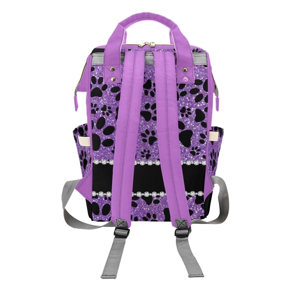 NZOOHY Dog Paw Purple Glitter Print Personalized Diaper Bag Backpack,Custom Name Diaper Backpack Baby Nappy Bag Mommy