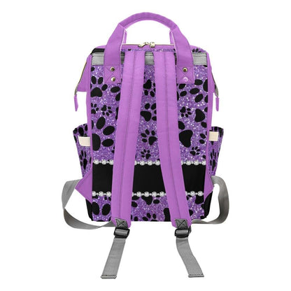 NZOOHY Dog Paw Purple Glitter Print Personalized Diaper Bag Backpack,Custom Name Diaper Backpack Baby Nappy Bag Mommy