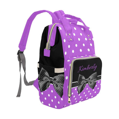 NZOOHY Personalized Diaper Bag Backpack with Custom Name Polka Dots Bow Purple (photo 2)