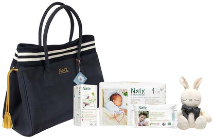 Eco by Naty Diaper Bag with Organic Cotton Canvas & Adjustable Straps, Blue/White