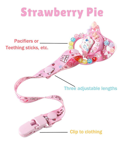 CutiePlusU Adult Pacifier Clip | Strawberry Pie Theme Holder Set of 2