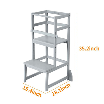 Zytty Toddler Step Stool Adjustable-Height Kitchen Tower - Grey (photo 2)