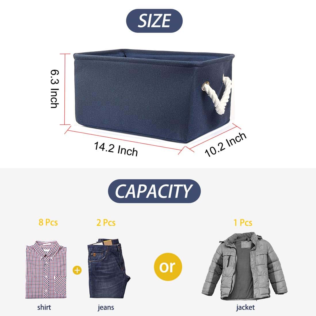 uxcell Fabric Storage Basket with Dual Handles, Collapsible Linen Bin for Toys and Clothes, Dark Blue Medium