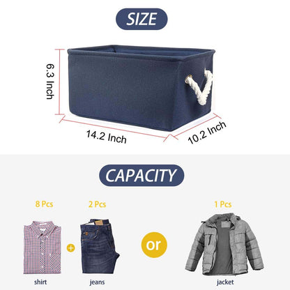 uxcell Fabric Storage Basket with Dual Handles, Collapsible Linen Bin for Toys and Clothes, Dark Blue Medium