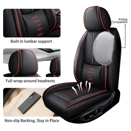 QUFEI Full Set Seat Covers for Honda Ridgeline 2006-2025, Waterproof Nappa Leather, Black Red