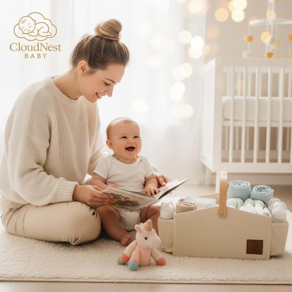 Cloud Nest Baby Diaper Caddy Organizer With LED Night Light (photo 3)