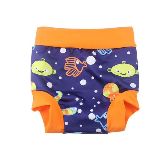 BabyPreg Baby Swim Nappies for Kids Cover Diaper High-Waisted Swimming Shorts (3-5 Years, Blue (Fish))