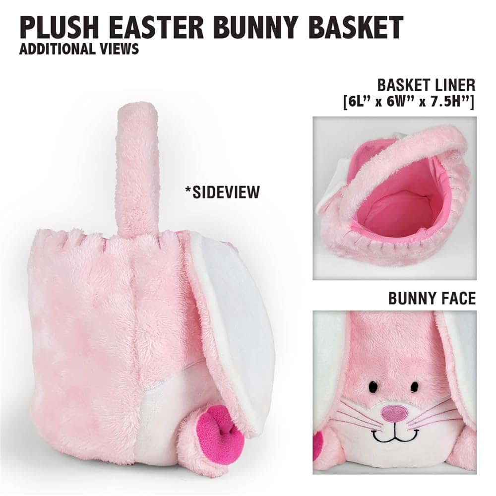 GiftsForYouNow Embroidered Fuzzy Pink Bunny Personalized Easter Basket, Plush Easter Basket for Little Girls, Easter (photo 4)