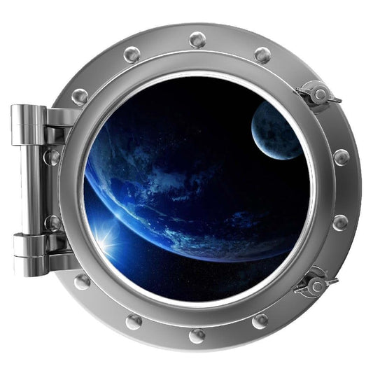 Stickit Graphix PortScape Space 3D Earth And Moon Silver Porthole Wall Decal