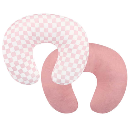 DILIMI Muslin Nursing Pillow Cover 2 Pack, Removable Slipcover with Hidden Zipper, Pink and Checkered