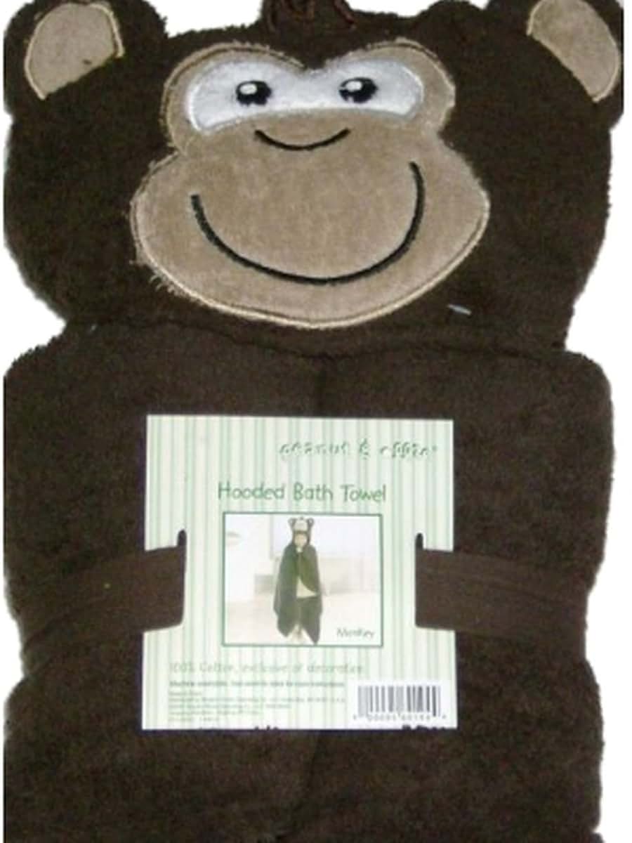 Peanut & Ollie Hooded Monkey Bath Towel - Brown Cotton Towel