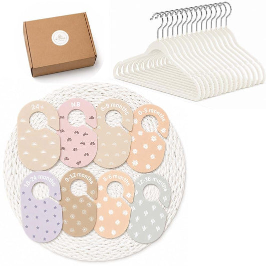 Ikaxlugo Baby Closet Dividers & Velvet Hangers, 23-Piece Nursery Set, Beige